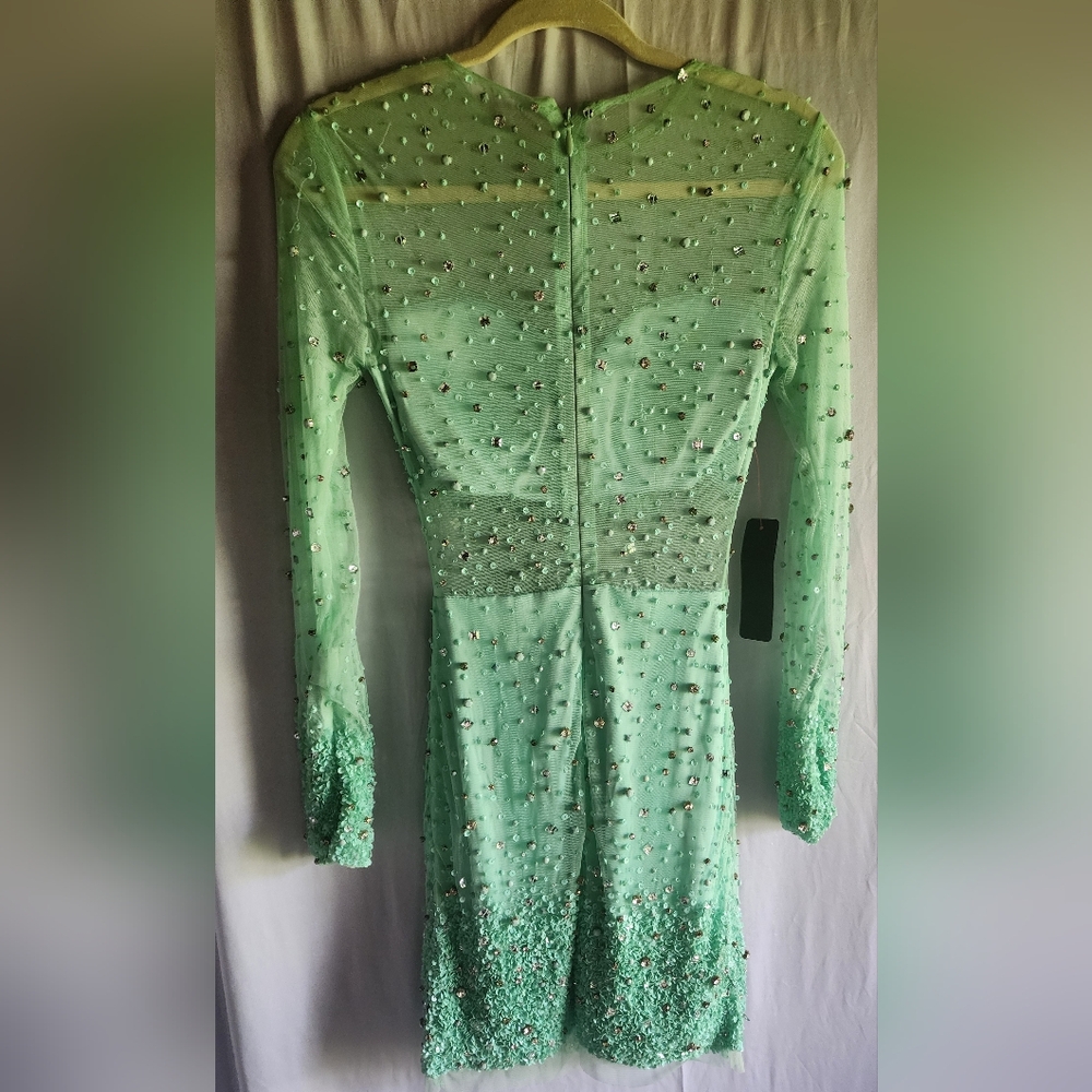 bebe Mint Green Long Sleeve Sequin Dress